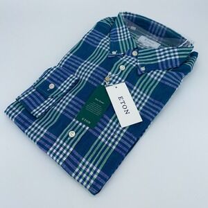 Eton Dress Shirt Mens 2XL 18 - 46 Colorful Plaid Contemporary‎ Fit Button Down